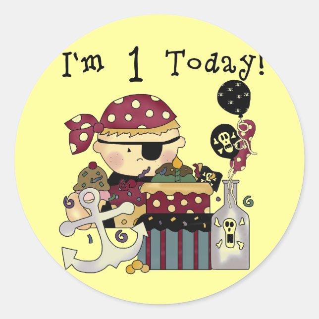 1st Birthday Pirate T-shirts and Gifts Classic Round Sticker (Front)
