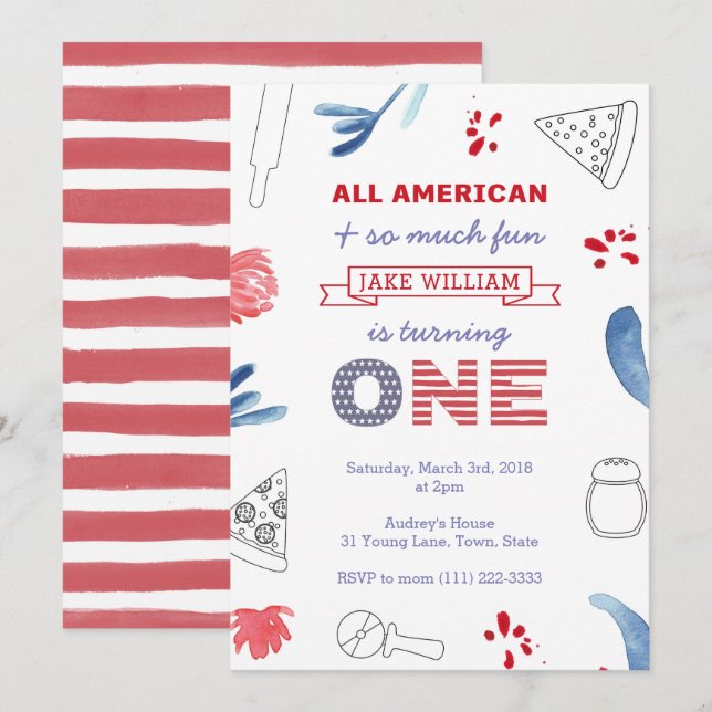 1st Birthday Pizza Party for Boy or Girl Invitation (Front/Back)