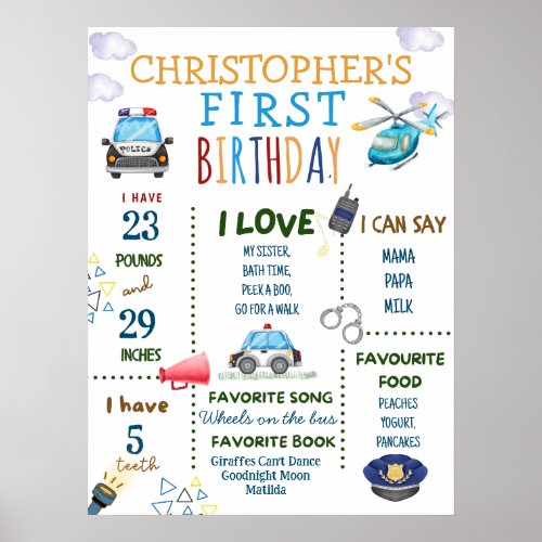 1st Birthday Police Officer Party Poster