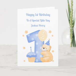 1st Birthday Polka Dot Teddy Birthday Boy Card
