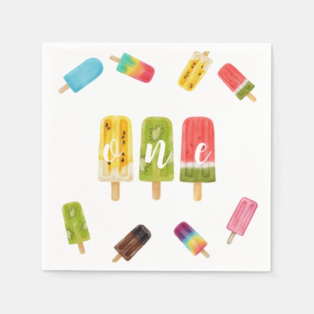 1st Birthday popsicle ice cream birthday party Napkins (Front)