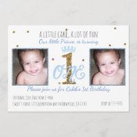 1st Birthday Prince Boys Party Photo Invitation