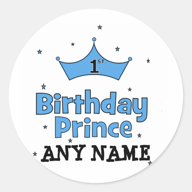 1st Birthday Prince Classic Round Sticker (Front)