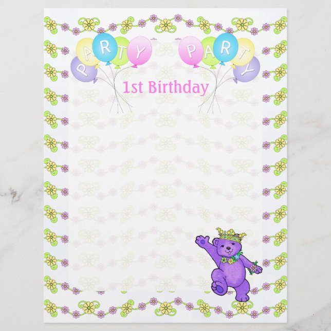 1st Birthday Princess Bear Party Scrapbook Paper 1 (Front)