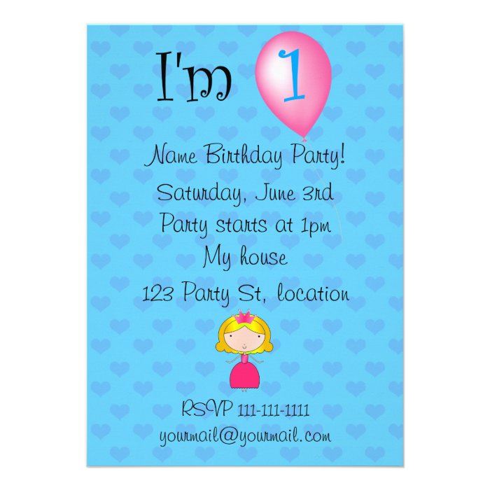 1st Birthday princess blue hearts Invitation