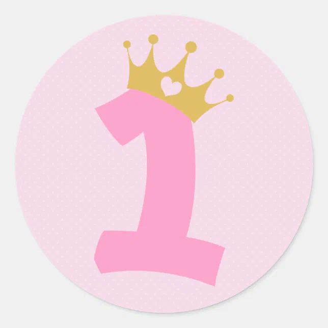 1st Birthday Princess Crown Classic Round Sticker | Zazzle