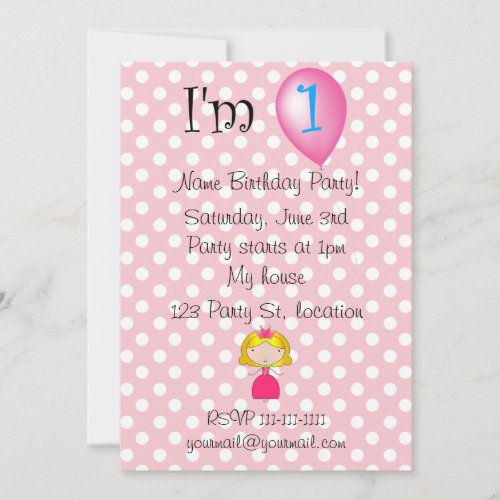 1st Birthday princess pink polka dots Custom Announcement