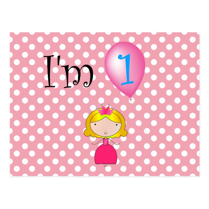 1st Birthday princess pink polka dots Post Card