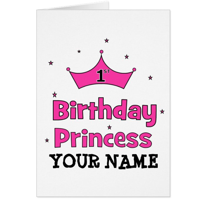1st Birthday Princess  with pink crown Greeting Cards