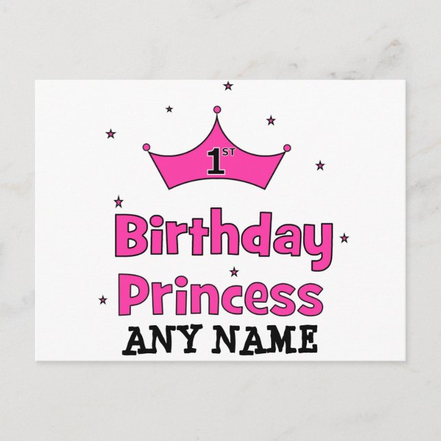 1st Birthday Princess!  with pink crown Postcard (Front)