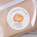 1st Birthday Pumpkin Gold  Classic Round Sticker<br><div class="desc">Orange pumpkin illustration with gold metallic dots.</div>