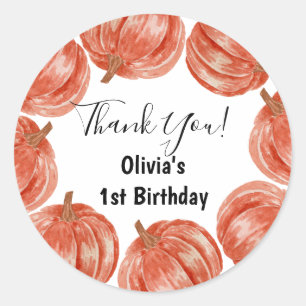 1st Birthday Pumpkin Thank You Fall Classic Round Sticker