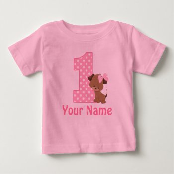 1st Birthday Puppy Pink Personalized Baby T-shirt by mybabytee at Zazzle