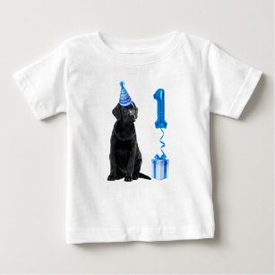 1st Birthday Puppy Theme- Blue Boy Cute Dog Pawty Baby T-Shirt