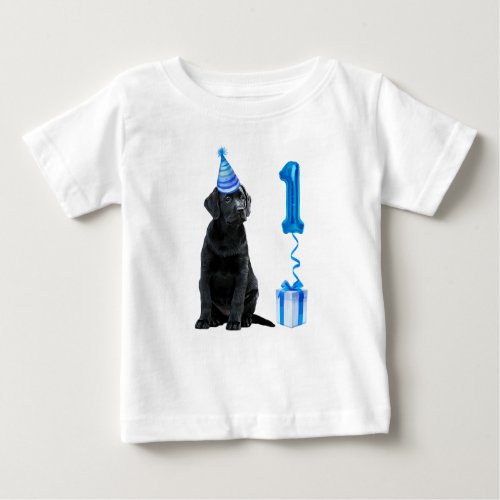 1st Birthday Puppy Theme_ Blue Boy Cute Dog Pawty Baby T_Shirt