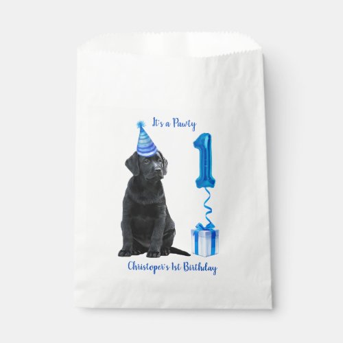 1st Birthday Puppy Theme_ Blue Boy Cute Dog Pawty Favor Bag