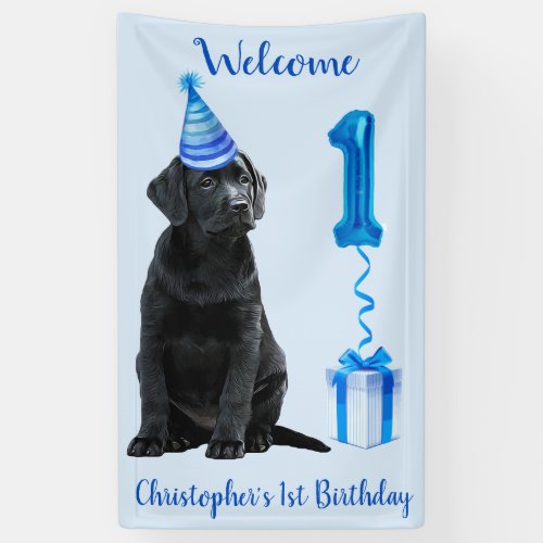 1st Birthday Puppy Theme_ Cute Dog Blue Boy Pawty Banner