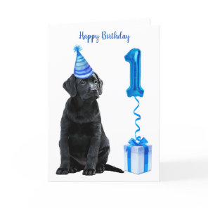 1st Birthday Puppy Theme- Cute Dog Blue Boy Pawty Card