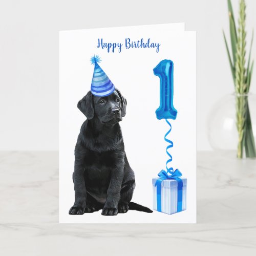 1st Birthday Puppy Theme_ Cute Dog Blue Boy Pawty Card