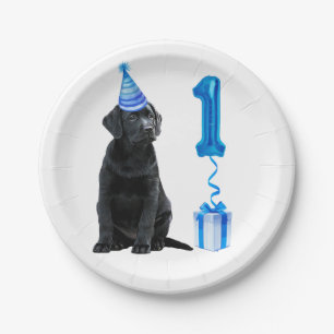 1st Birthday Puppy Theme- Cute Dog Blue Boy Pawty Paper Plates