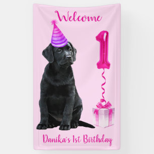 1st Birthday Puppy Theme- Cute Dog Pink Girl Pawty Banner