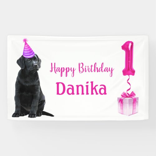 1st Birthday Puppy Theme_ Cute Dog Pink Girl Pawty Banner