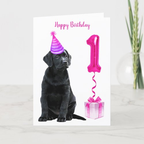 1st Birthday Puppy Theme_ Cute Dog Pink Girl Pawty Card