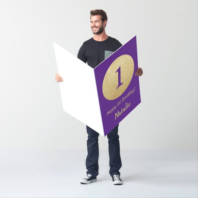 1st Birthday Purple and Gold Extra Large Jumbo Card (In Situ)