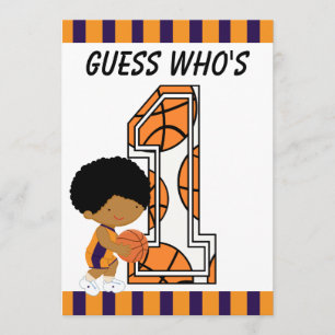 1st Birthday Purple & Orange Basketball Player Invitation