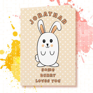 1st Birthday Rabbit Cartoon Some Bunny Loves You  Card