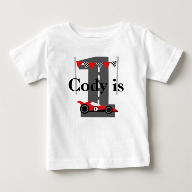 1st Birthday Race-car Custom Baby T-Shirt (Front)
