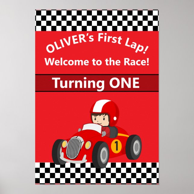 1st Birthday Race Car Party Poster Editable (Front)