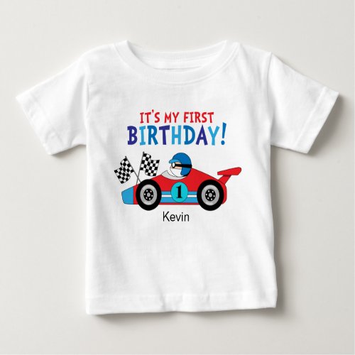 1st Birthday Race Car Red and Blue Baby T_Shirt