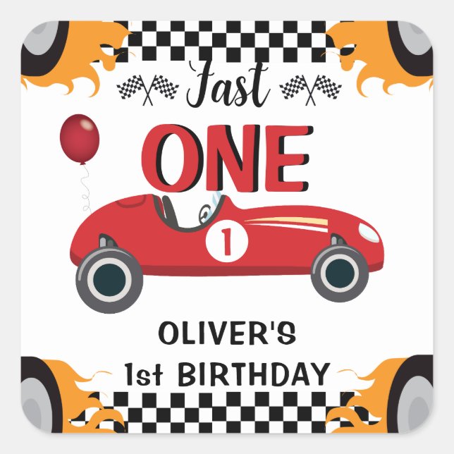 1st Birthday Racing Car Favor Sticker (Front)