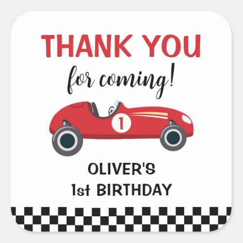 1st Birthday Racing Car Thank You Square Sticker