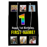 [ Thumbnail: 1st Birthday: Rainbow “1“, Custom Photos & Name Gift Bag ]