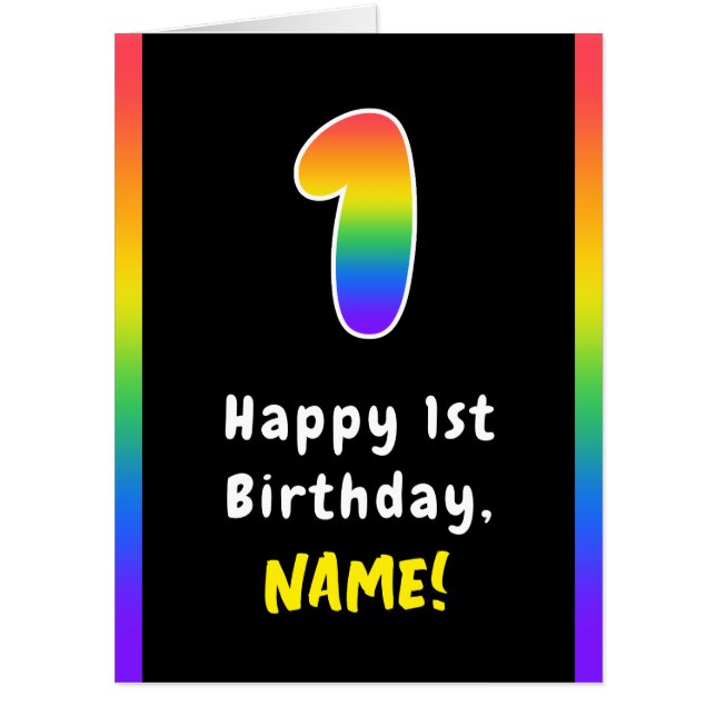 1st Birthday: Rainbow Spectrum # 1, Custom Name Card (Front)
