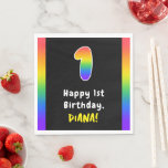 [ Thumbnail: 1st Birthday: Rainbow Spectrum # 1, Custom Name Napkins ]
