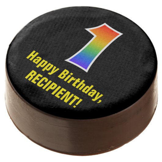 1st Birthday - Rainbow Spectrum Pattern Number 1 Chocolate Covered Oreo (Angled)