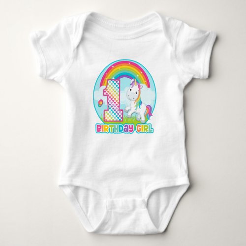 1st Birthday Rainbow Unicorn _ Birthday Girl Baby Bodysuit