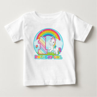 1st Birthday Rainbow Unicorn - Birthday Girl Baby T-Shirt