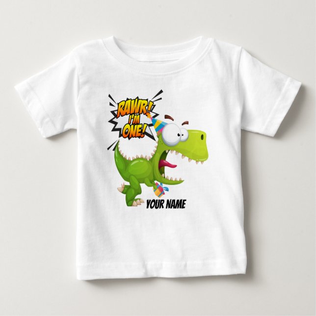 1st Birthday Rawr Dinosaur Baby T-Shirt (Front)