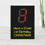 [ Thumbnail: 1st Birthday: Red Digital Clock Style "1" + Name Card ]