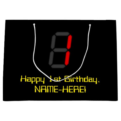 1st Birthday Red Digital Clock Style 1  Name Large Gift Bag