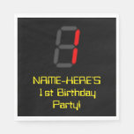 [ Thumbnail: 1st Birthday: Red Digital Clock Style "1" + Name Napkins ]