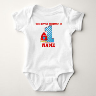 1st Birthday Red Monster Personalized T-shirt Baby Bodysuit