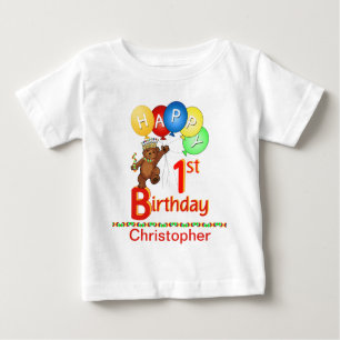 1st Birthday Regal Teddy Bear Custom Name Baby T-Shirt