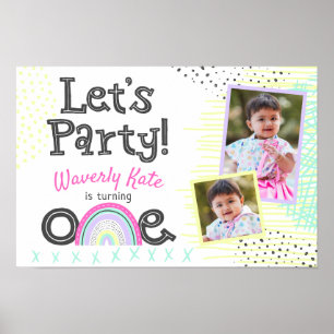 1st Birthday Retro 90's Rainbow ONE Welcome Sign