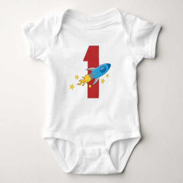 1st Birthday Retro Rocket Baby Bodysuit (Front)