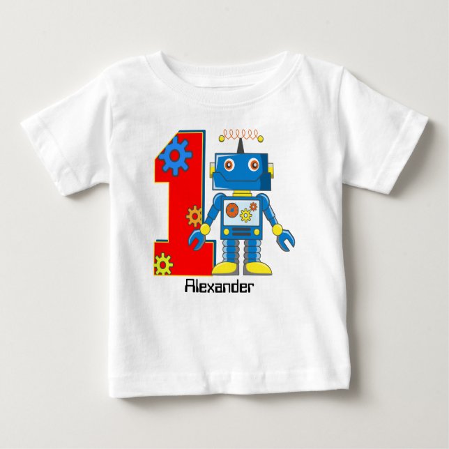 1st Birthday Robot Custom Baby T-Shirt (Front)